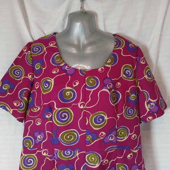 Vintage Handmade Dress Size XL Purple 1960s Retro Floral Psychedelic Swirl - Picture 3 of 12